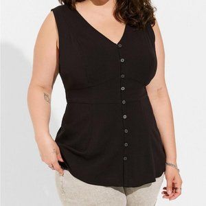 Torrid Black Rayon Slub Button Up w/tie waist